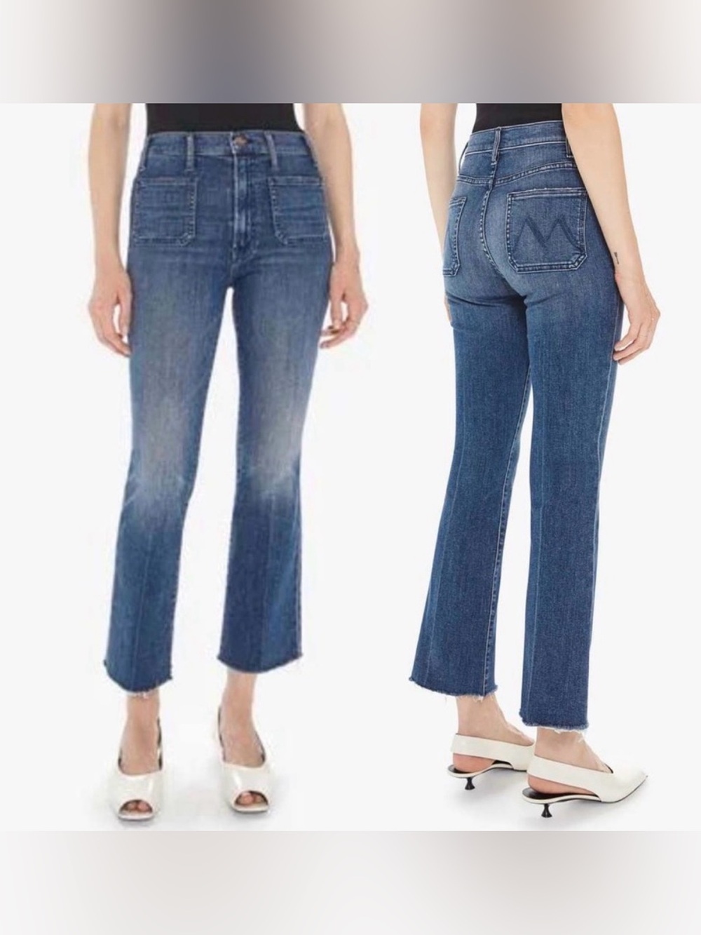 MOTHER The Hustler Patch Pocket Ankle Fray Jeans Out for The Evening Blue 28